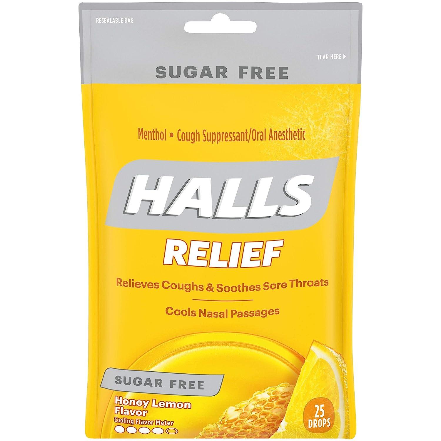 Halls Relief Miel et Citron | Bonbons Contre la Toux Sans Sucre - Lot de 2 - mondialpharma.com