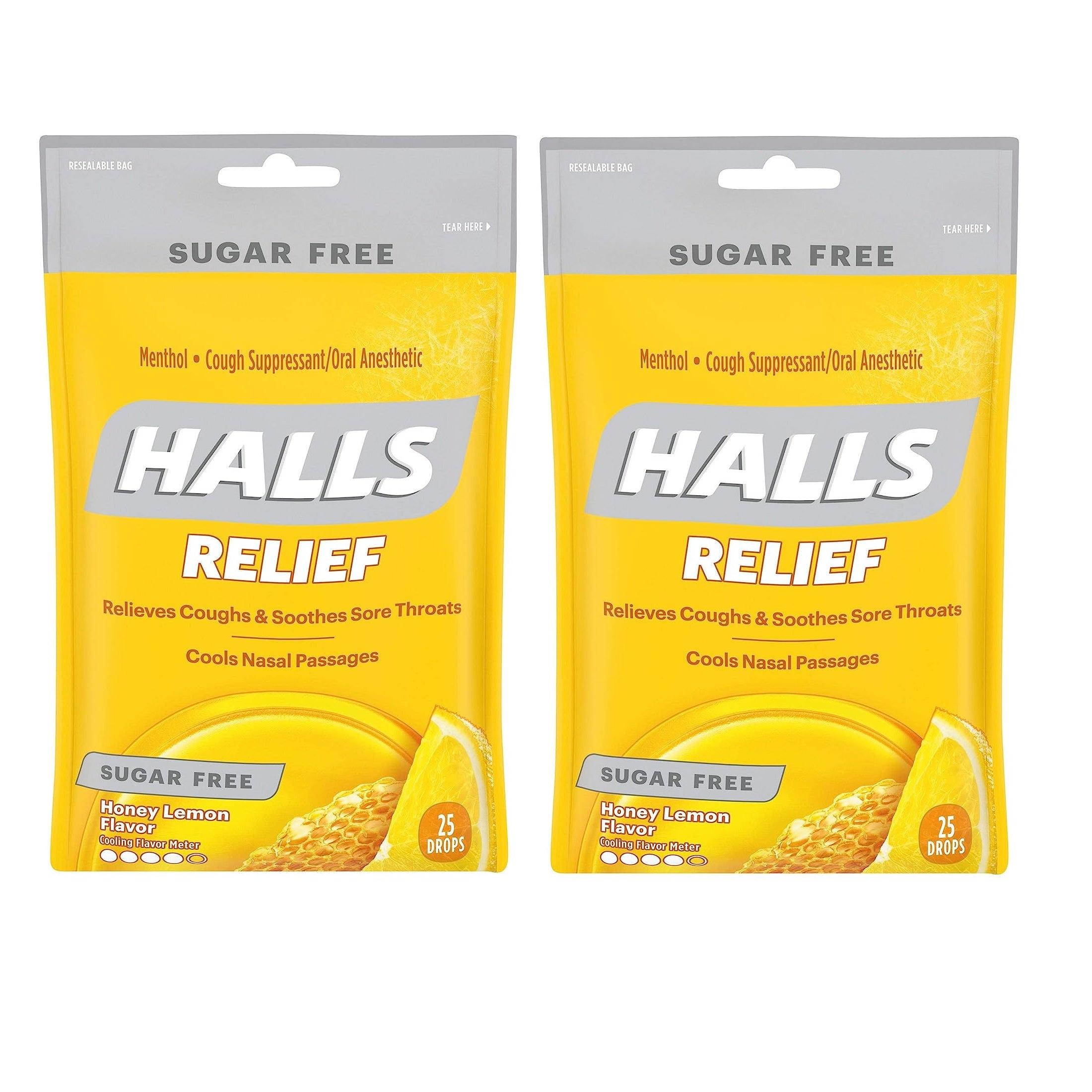 Halls Relief Miel et Citron | Bonbons Contre la Toux Sans Sucre - Lot de 2 - mondialpharma.com