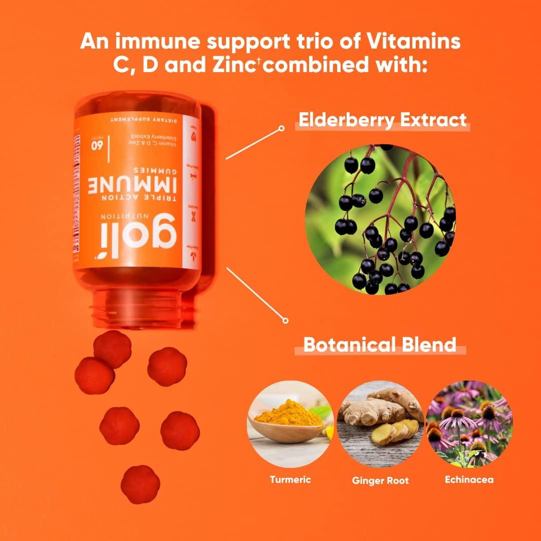 Goli Immunité Triple Action (Vitamine C, D, & Zinc Elderberry Extrait) - mondialpharma.com