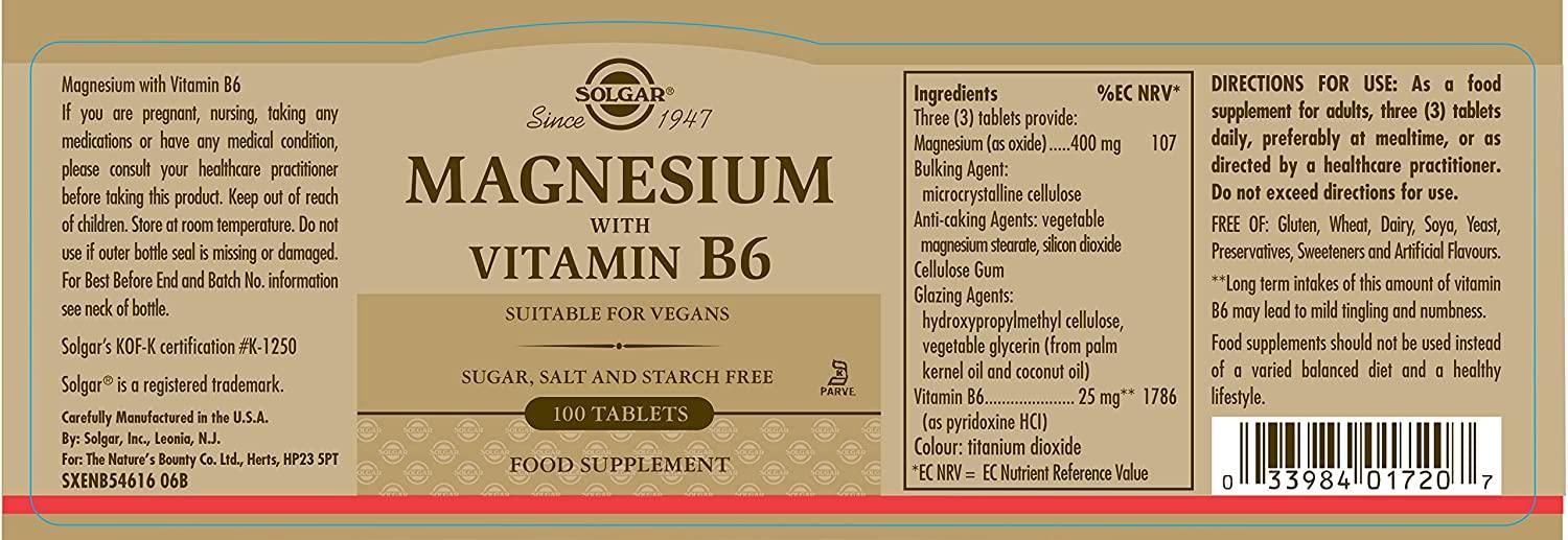 Solgar Magnesium + Vitamine B6 - mondialpharma.com