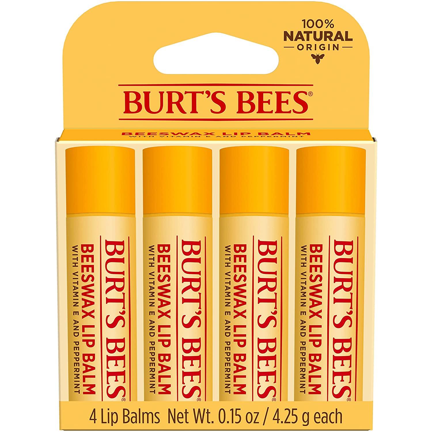 Burt's Bees Originale Baume à Lèvres à la Cire d'Abeille | Pack de 4 - mondialpharma.com