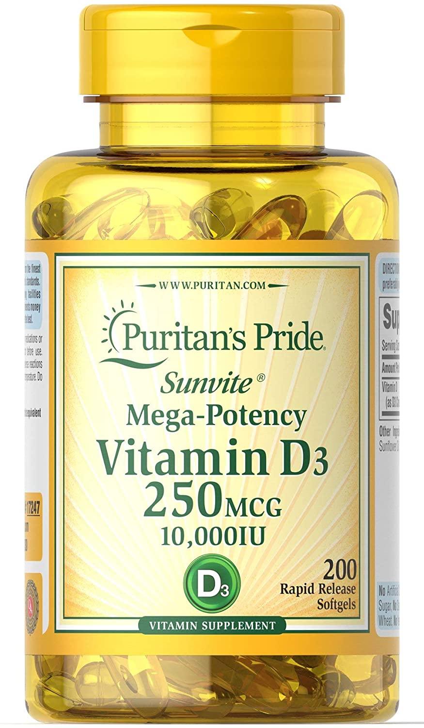 Puritan's Pride Vitamine D3 250mcg (10,000 IU) - mondialpharma.com